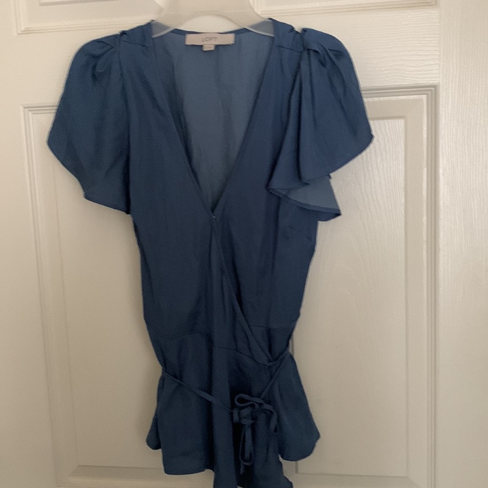 Satin Wrap Flutter Sleeve Top - image 2